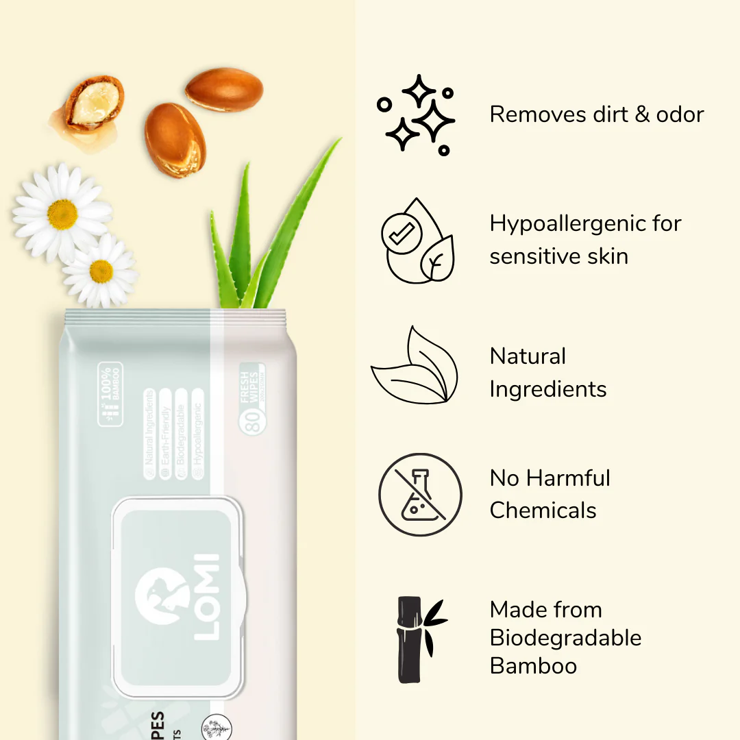 Lomi Bamboo Grooming Wipes | Premium Size